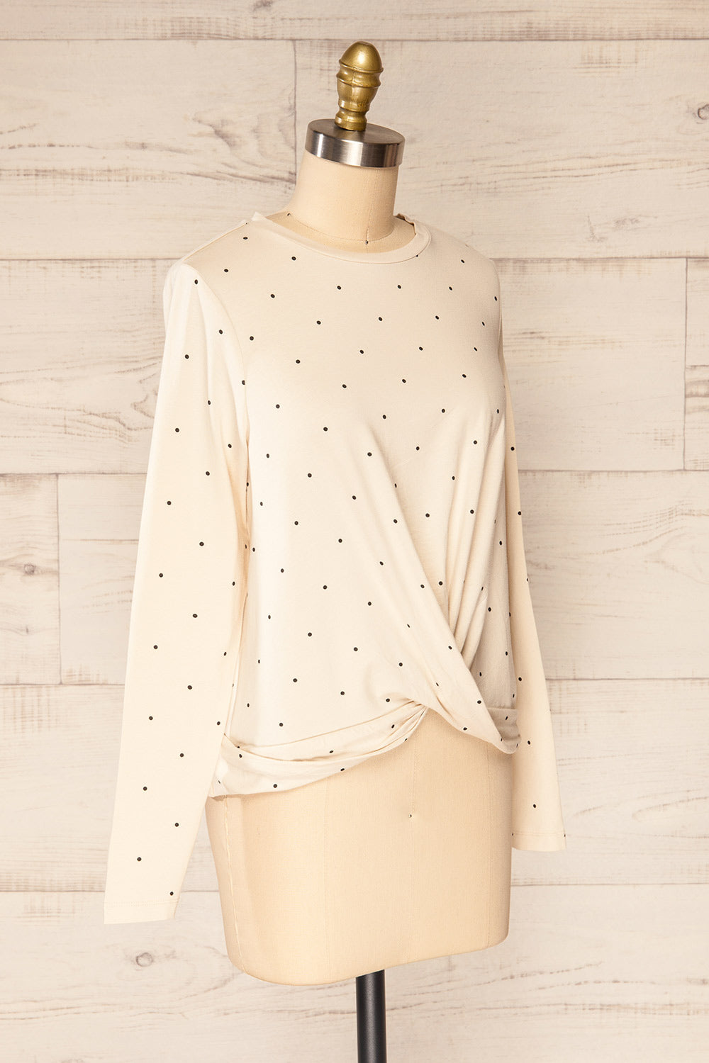 Liski Beige Polka Dot Knotted Top | La petite garçonne side view 