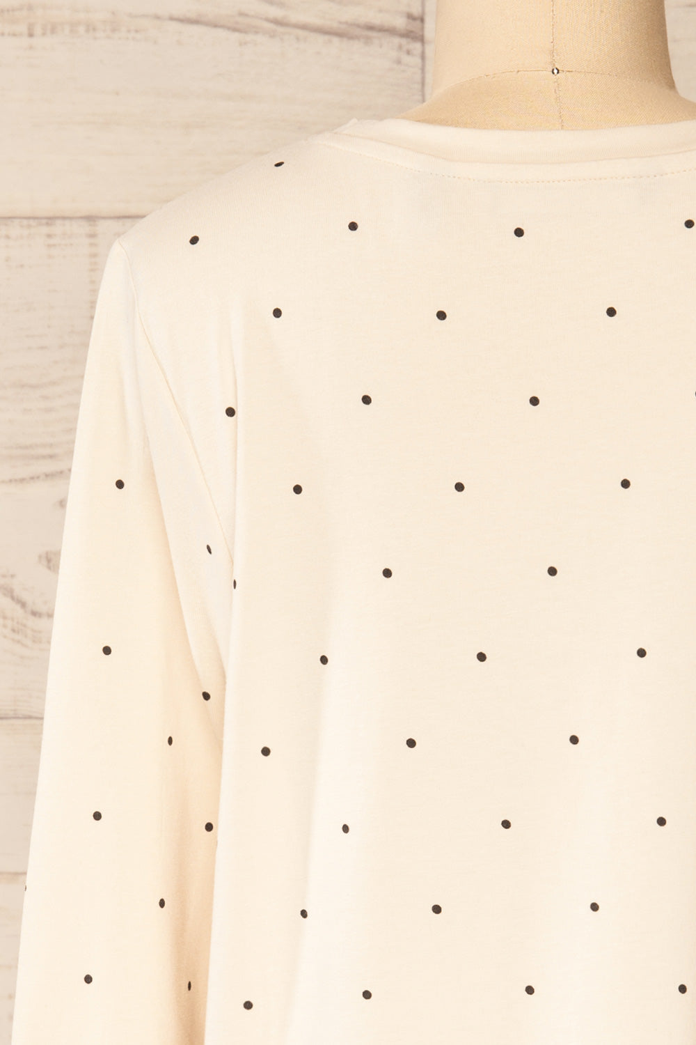 Liski Beige Polka Dot Knotted Top | La petite garçonne back close-up