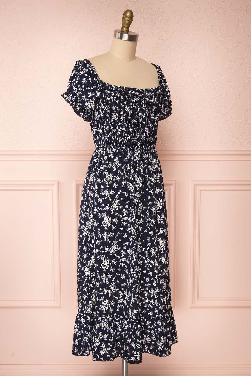 Lison Navy Floral Off-Shoulder Midi Dress | Boutique 1861 side view 