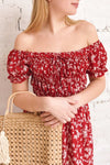 Lison Red Floral Off-Shoulder Midi Dress | Boutique 1861 on model