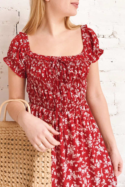 Lison Red Floral Off-Shoulder Midi Dress | Boutique 1861 on model 2