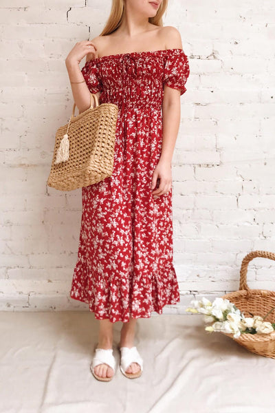 Lison Red Floral Off-Shoulder Midi Dress | Boutique 1861 model look