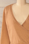 Lixa Camel Faux-Wrap Long Sleeve Top | La petite garçonne front close-up