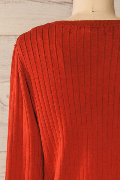 Lixa Rust Orange Faux-Wrap Long Sleeve Top | La petite garçonne back close-up