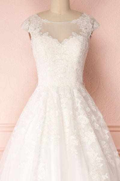 Lizavetta | Off-White Maxi Bridal Dress with Lace