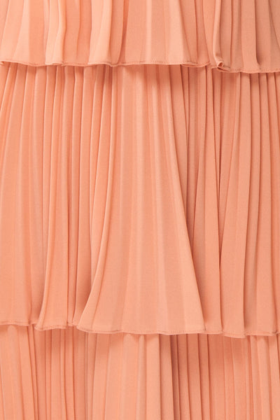 Lizbeth Coral Pleated Maxi Dress w/ Frills | La petite garçonne fabric