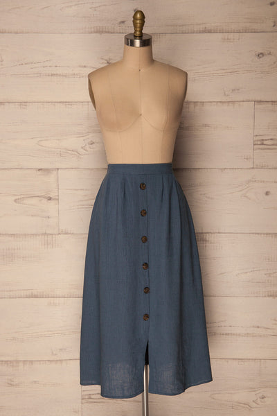 Lobao Ciel Denim Blue Button-Up A-Line Skirt | La Petite Garçonne 1
