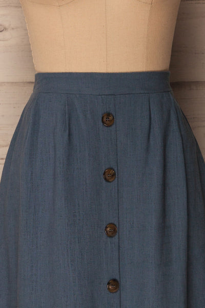 Lobao Ciel Denim Blue Button-Up A-Line Skirt | La Petite Garçonne 2