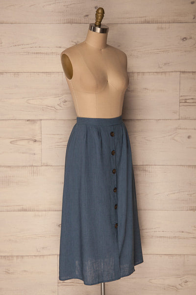 Lobao Ciel Denim Blue Button-Up A-Line Skirt | La Petite Garçonne 3