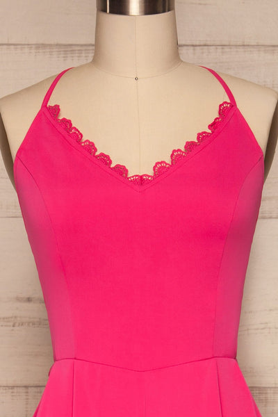 Lobzenica Bright Pink Cropped Jumpsuit front close up | La petite garçonne