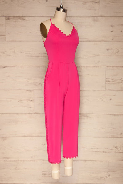 Lobzenica Bright Pink Cropped Jumpsuit side view | La petite garçonne