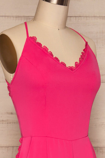 Lobzenica Bright Pink Cropped Jumpsuit side close up | La petite garçonne