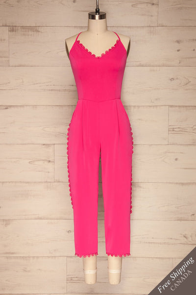 Lobzenica Bright Pink Cropped Jumpsuit front view FS | La petite garçonne