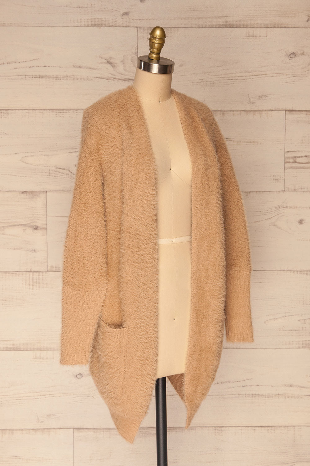 Lodzki Beige Long Fuzzy Cardigan | La petite garçonne  side view 