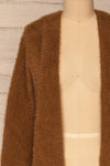 Lodzki Brown Long Fuzzy Cardigan | La petite garçonne  front close-up