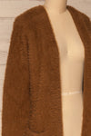 Lodzki Brown Long Fuzzy Cardigan | La petite garçonne  side close-up