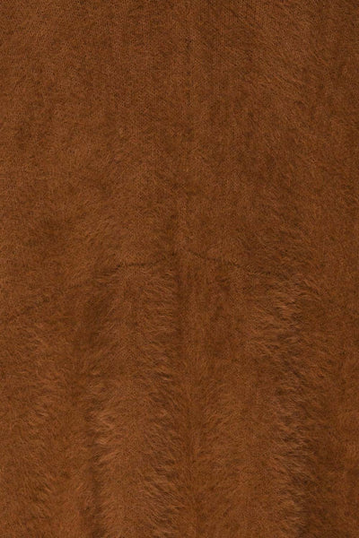 Lodzki Brown Long Fuzzy Cardigan | La petite garçonne  fabric