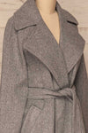 Lokvari Grey Long Felt Trench Coat | La Petite Garçonne side close-up