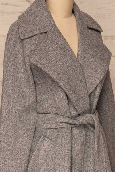 Lokvari Grey Long Felt Trench Coat | La Petite Garçonne side close-up