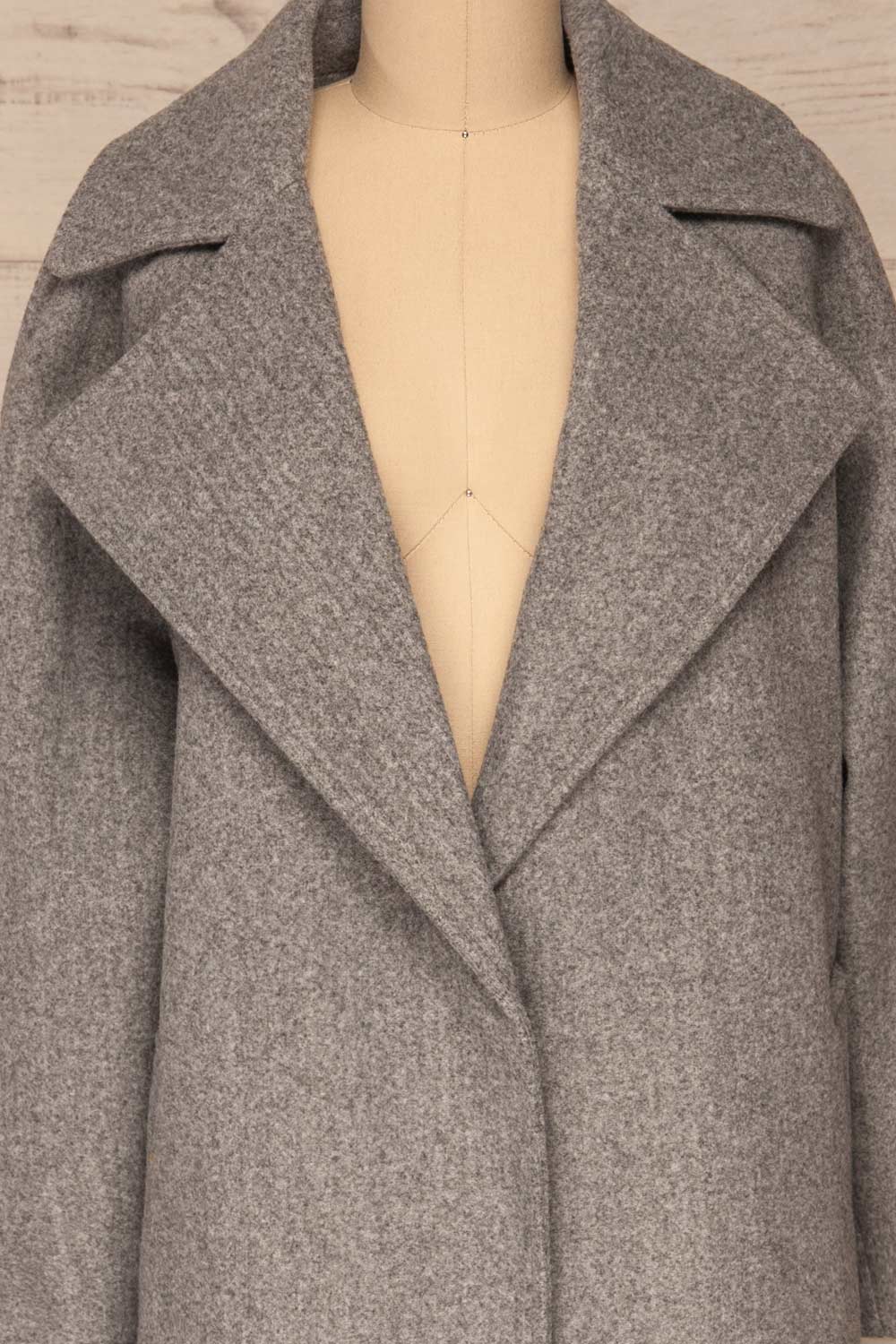 Lokvari Grey Long Felt Trench Coat | La Petite Garçonne front close-up open