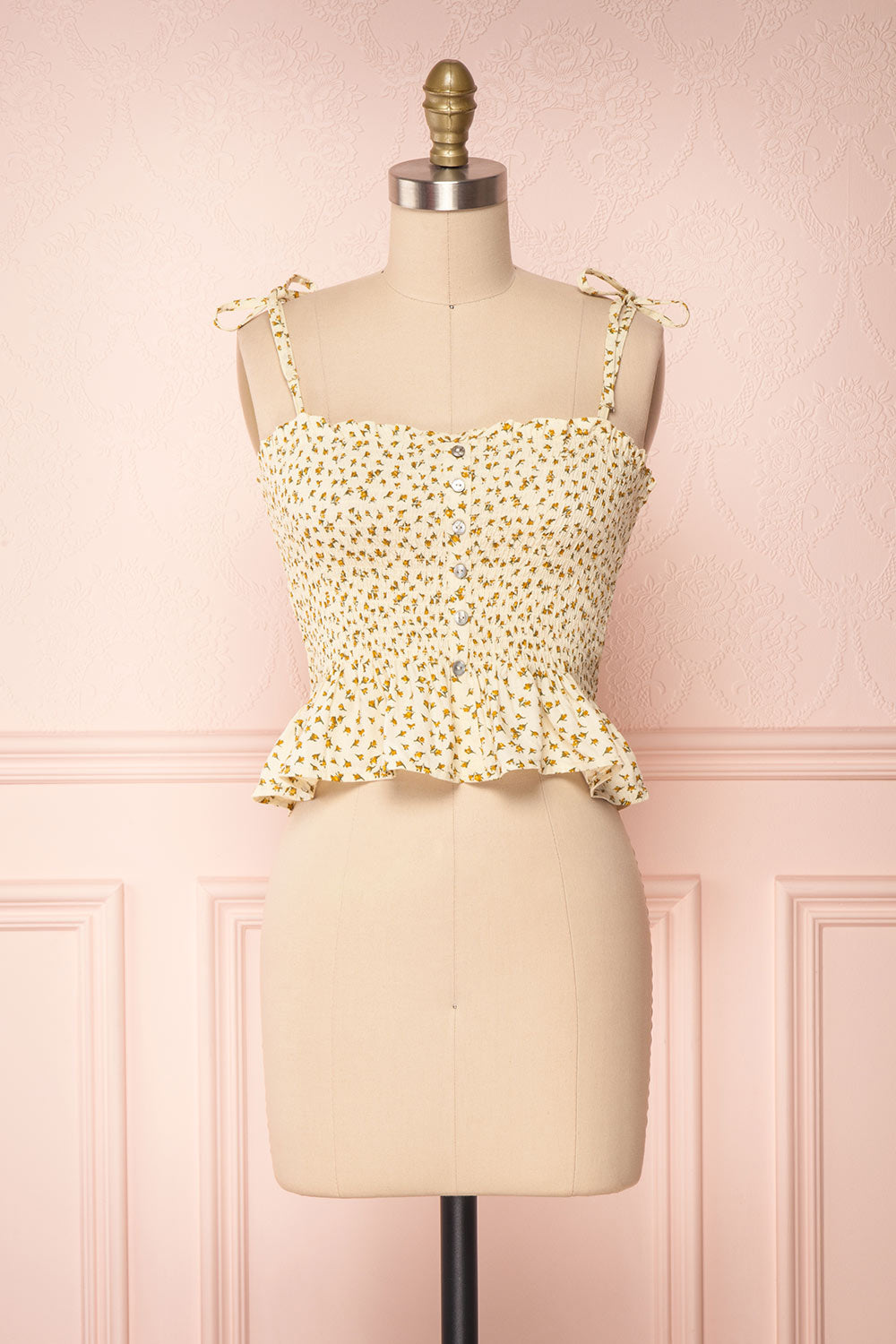 Lopaka Yellow Floral Ruched Bustier Crop Top | Boutique 1861 1