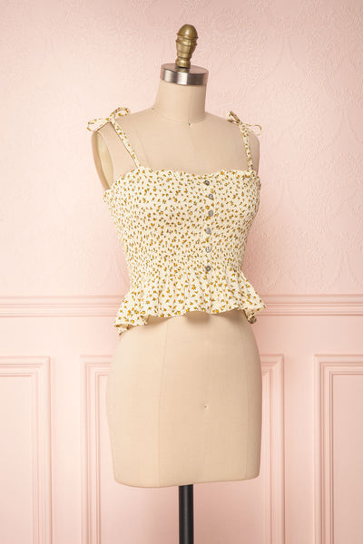 Lopaka Yellow Floral Ruched Bustier Crop Top | Boutique 1861 3