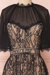 Lorenia Black & Beige Lace Midi Cocktail Dress | Boutique 1861 front close-up