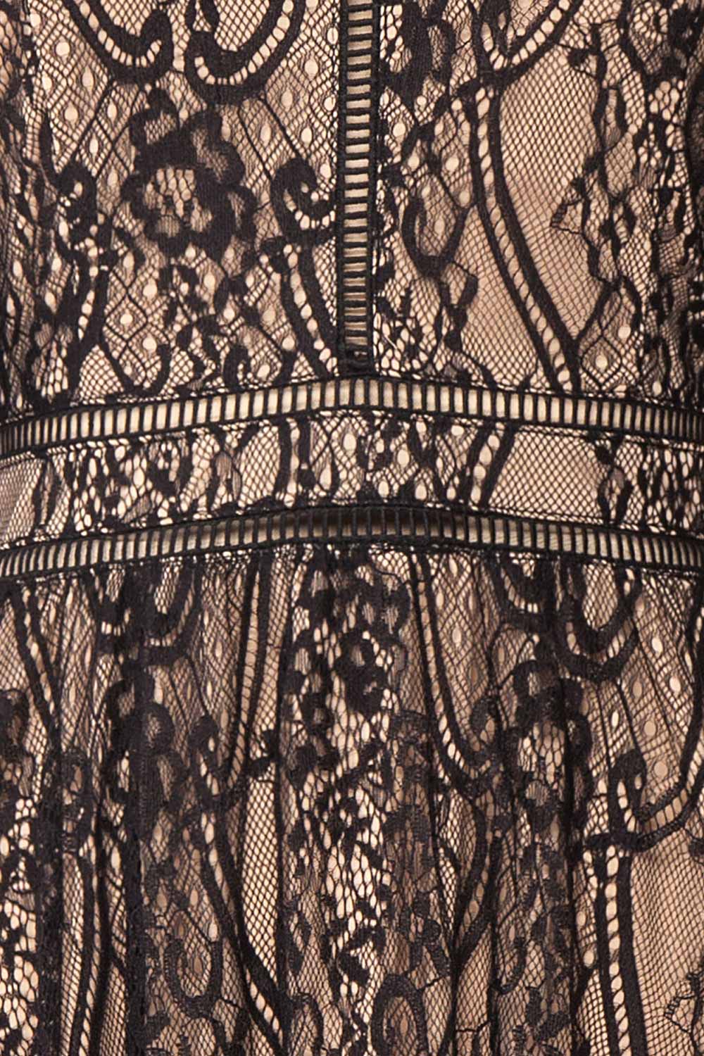 Lorenia Black & Beige Lace Midi Cocktail Dress | Boutique 1861  fabric detail 