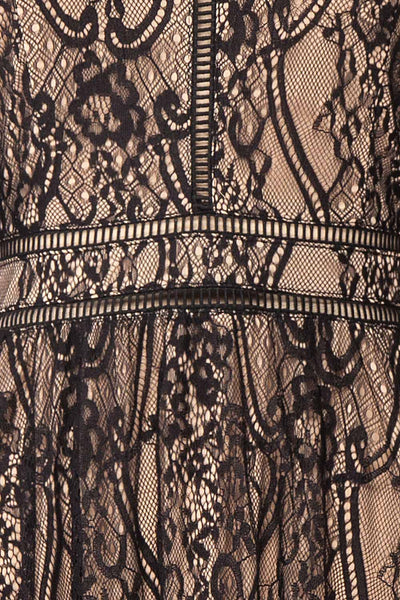 Lorenia Black & Beige Lace Midi Cocktail Dress | Boutique 1861  fabric detail