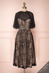 Lorenia Black & Beige Lace Midi Cocktail Dress | Boutique 1861 front view