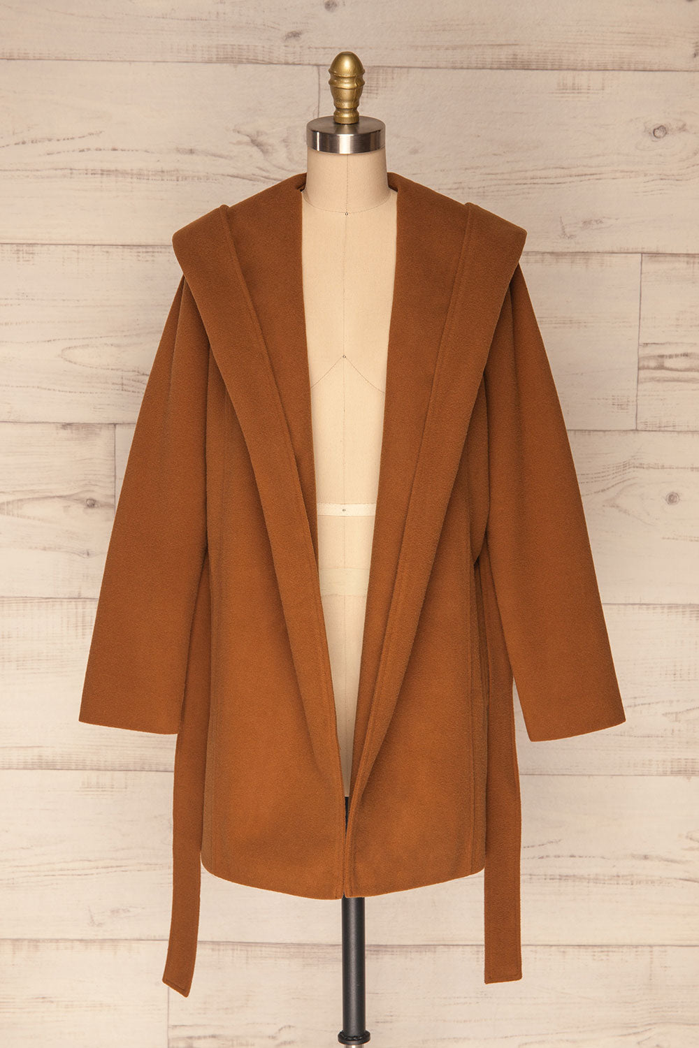 Lorialet Camel Felt Trench Coat w/ Hood front view open | La Petite Garçonne