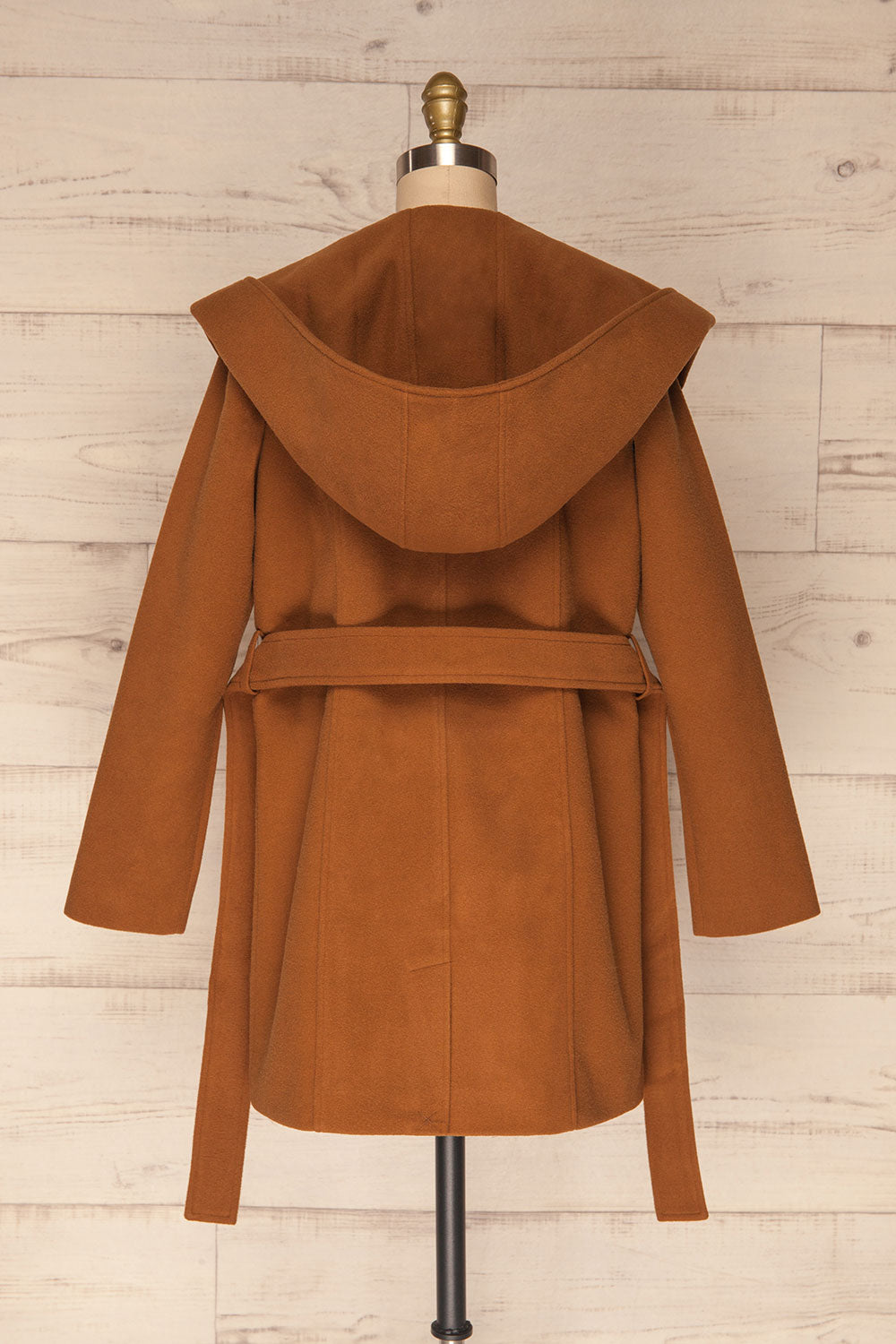 Lorialet Camel Felt Trench Coat w/ Hood back view | La Petite Garçonne