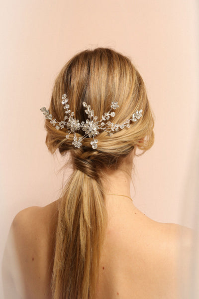 Lorna Rosegold Floral Crystals Hair Comb | Boudoir 1861 on model