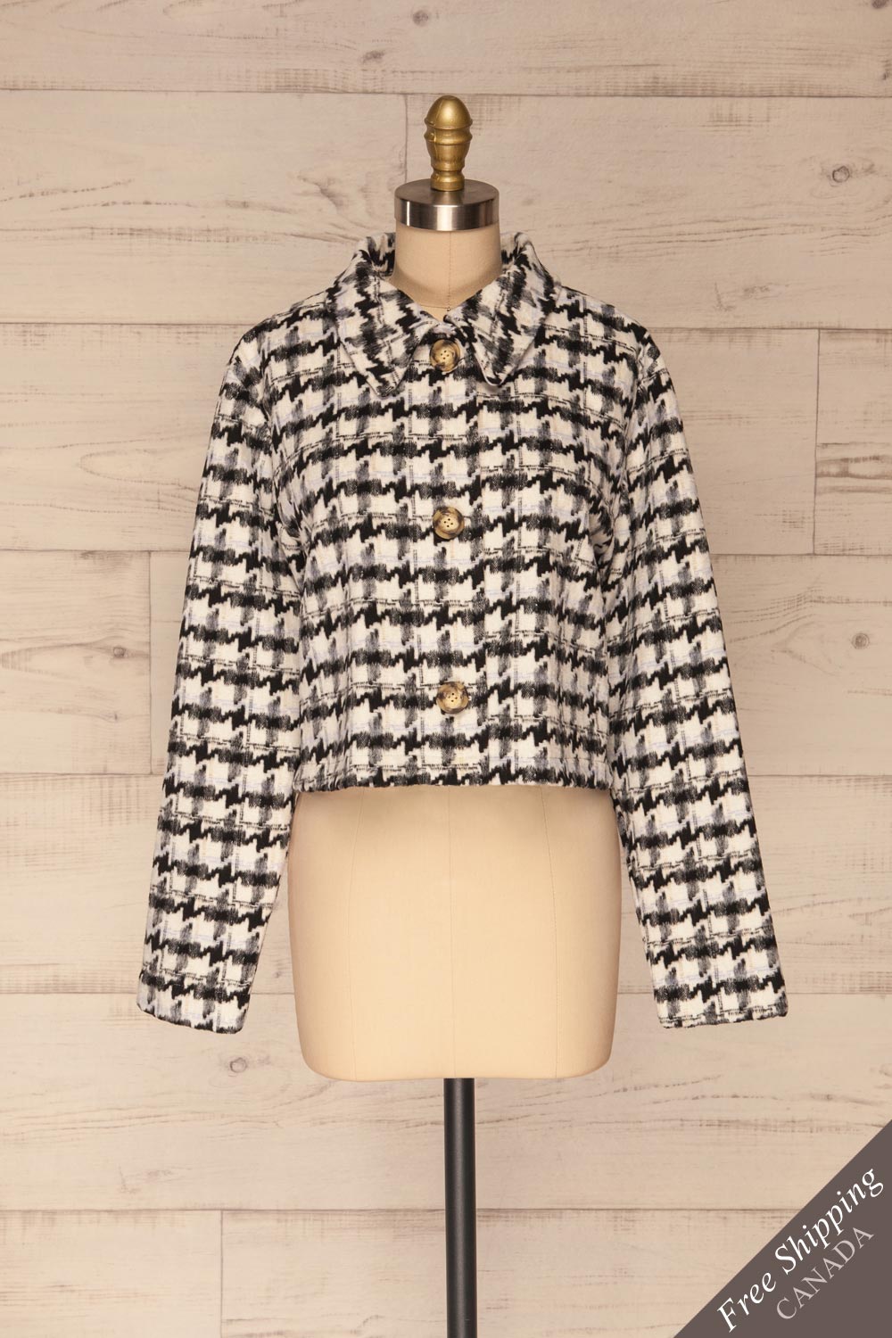 Louise Black Short Houndstooth Jacket | La petite garçonne front view