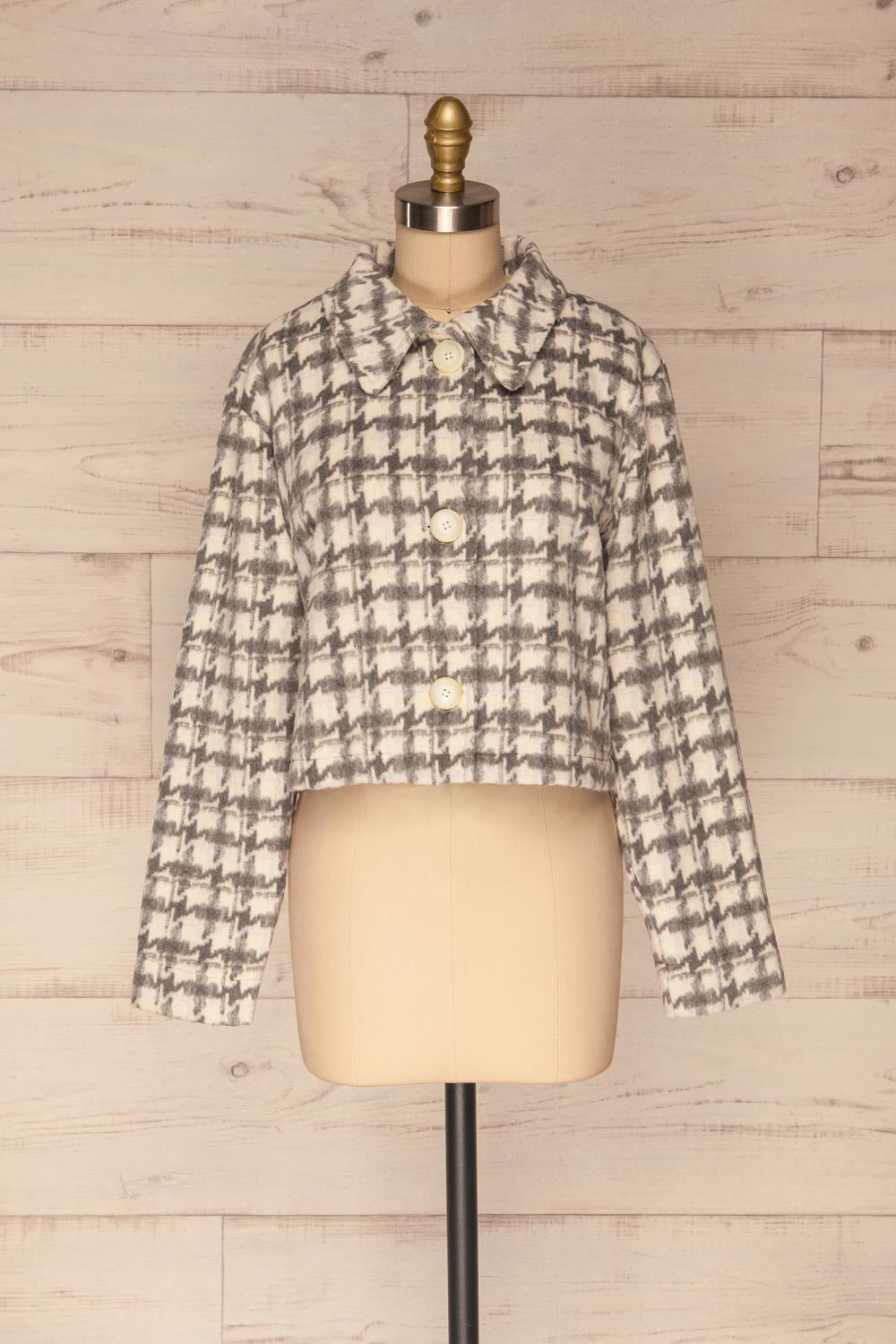 Louise Grey Short Houndstooth Jacket | La petite garçonne front view