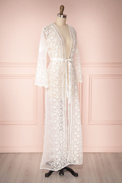Lovis White Mesh & Lace Long Sleeved Maxi Kimono | Boudoir 1861 6