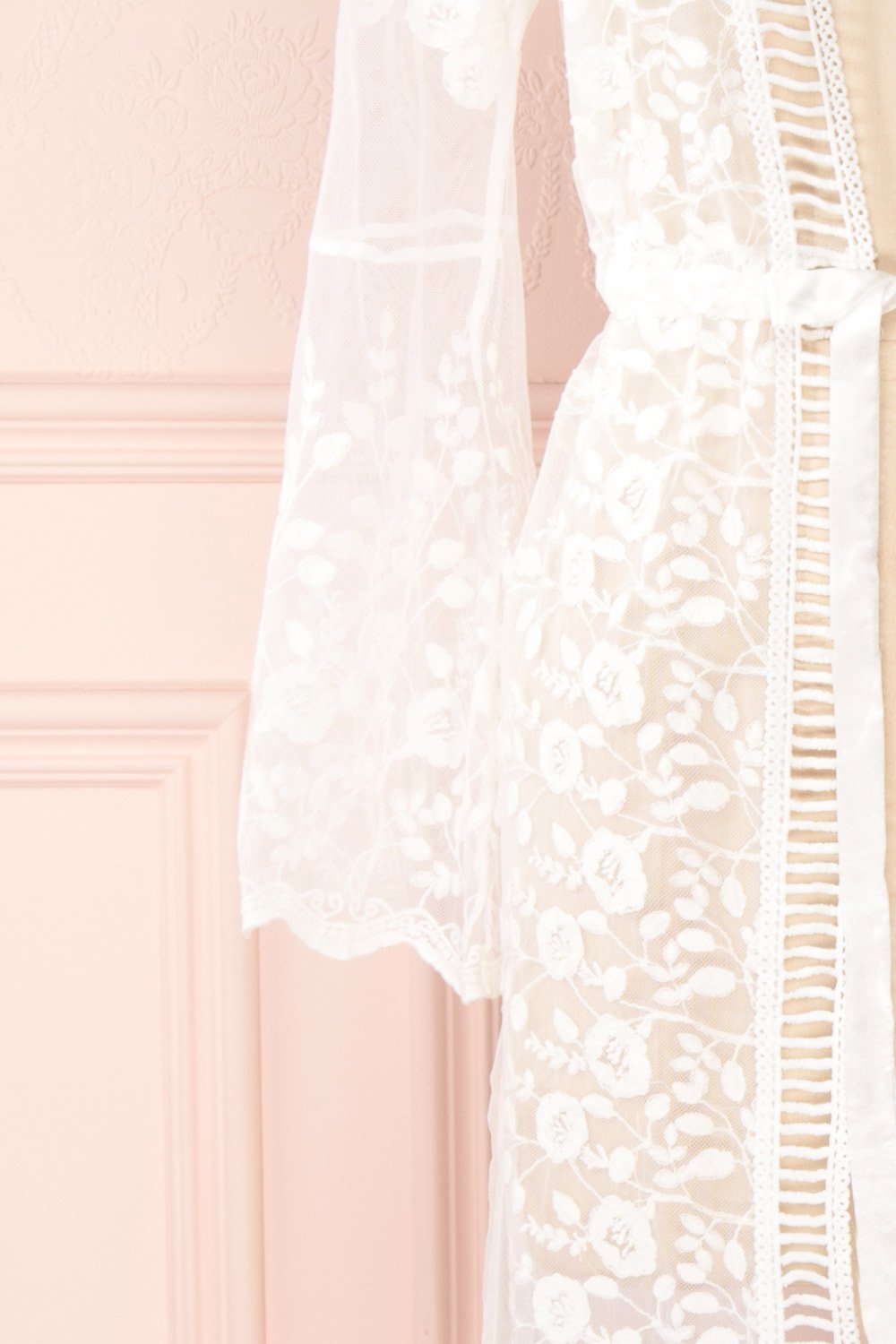 Lovis White Mesh & Lace Long Sleeved Maxi Kimono | Boudoir 1861 10