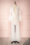 Lovis White Mesh & Lace Long Sleeved Maxi Kimono | Boudoir 1861 1