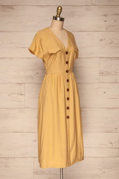Lowenstein Yellow Button-Up Midi Dress | La petite garçonne side view