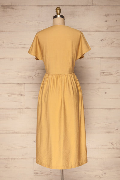 Lowenstein Yellow Button-Up Midi Dress | La petite garçonne back view