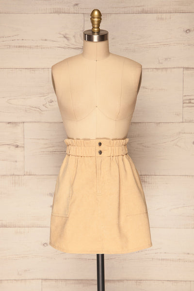 Loxley Beige Corduroy Mini Skirt | La Petite Garçonne front view