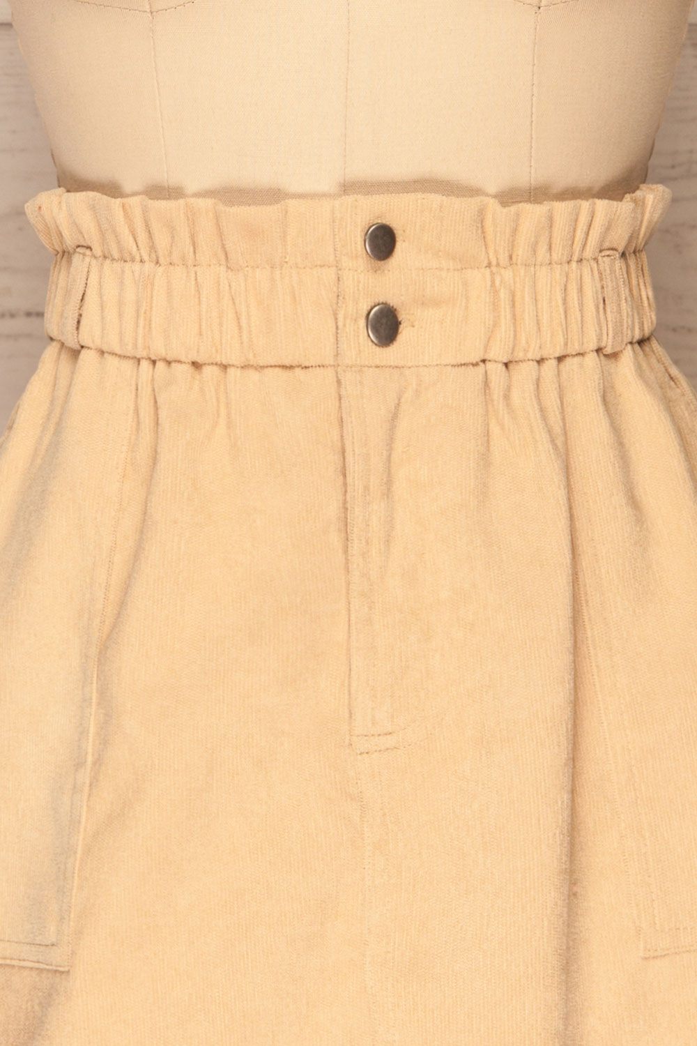 Loxley Beige Corduroy Mini Skirt | La Petite Garçonne front close-up
