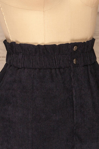 Loxley Navy Blue Corduroy Mini Skirt | La Petite Garçonne side close-up