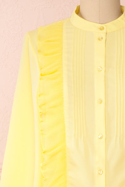 Lubien Yellow Long Sleeved Cropped Shirt | Boutique 1861 front close-up
