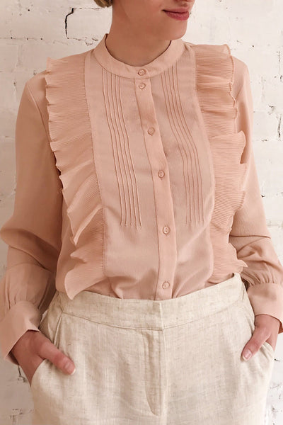 Lubien Dusty Rose Pink Long Sleeved Shirt | Boutique 1861 on model