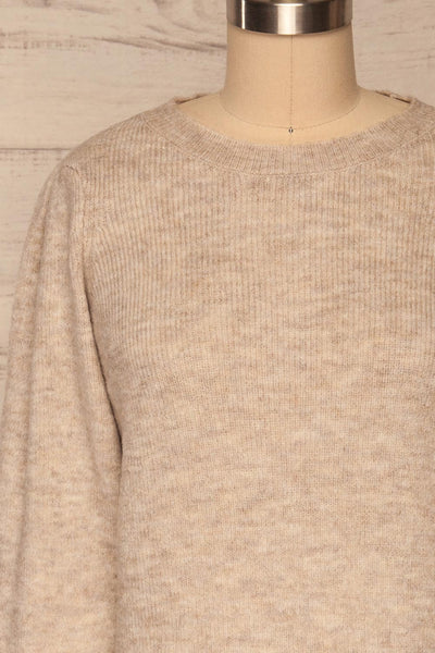 Lubliniec Grey Puffy Sleeve Knit Sweater | La petite garçonne front close up