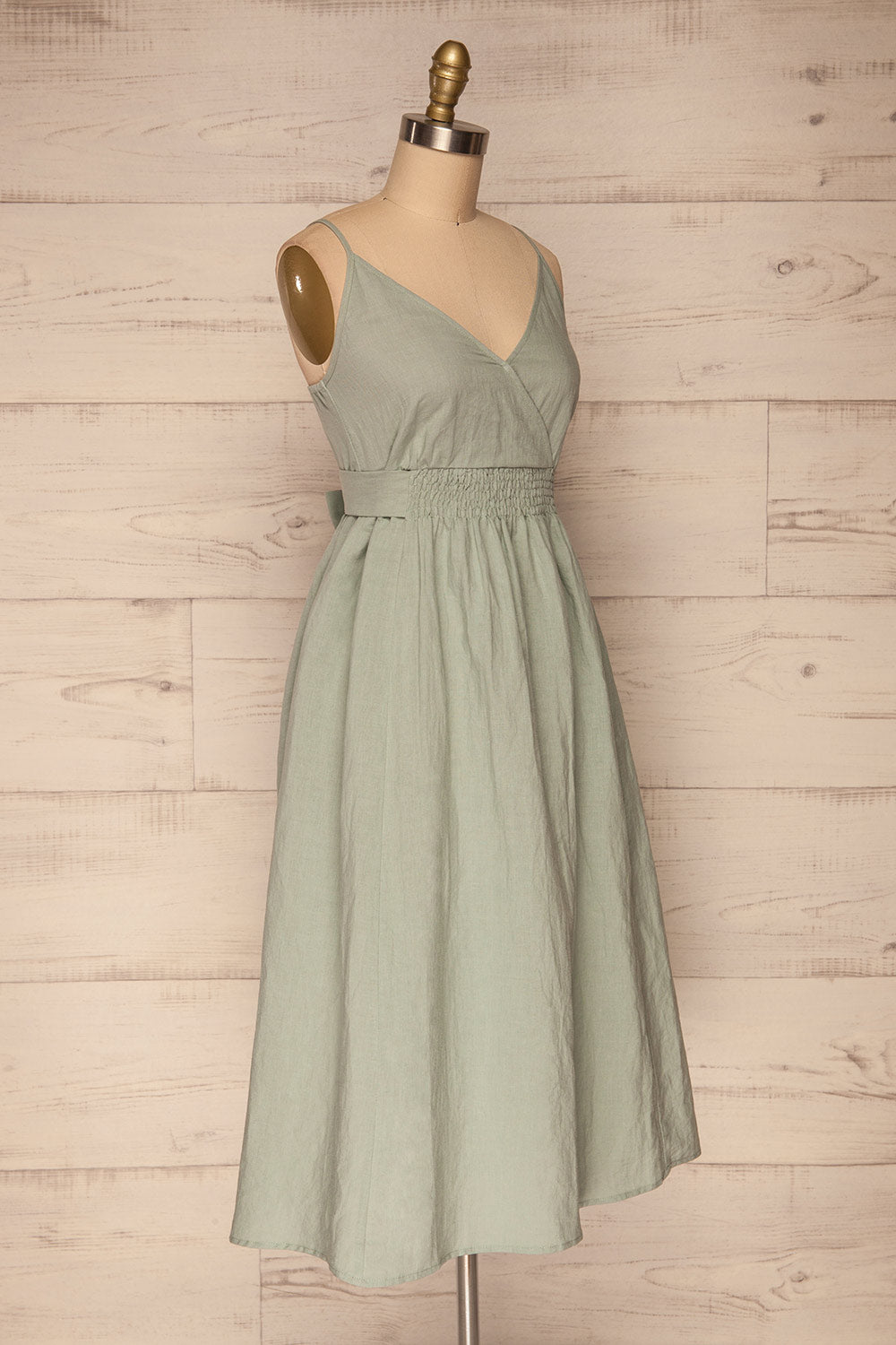 Lucani Blue-Green Faux-Wrap Midi Dress | La petite garçonne side view 