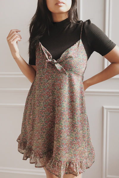 Mindy Short Ditsy Floral Dress w/ Front Tie | Boutique 1861 model