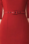 Ludivine Dark Red Fitted Midi Dress w/ Belt fabric close up | Boutique 1861