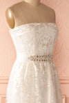 Ludowica - White lace crystal belt bustier gown